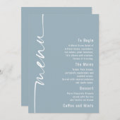 Rotter Text Dusty Blue Wedding Menu Card Einladung (Vorne/Hinten)