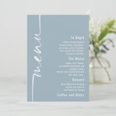 Rotter Text Dusty Blue Wedding Menu Card Einladung (Stehend Vorderseite)