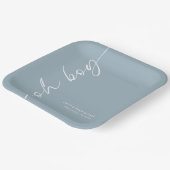 Rotter Text Name Dusty Blue Oh Boy Baby Shower Pappteller (Gewinkelt)