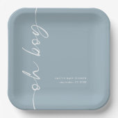 Rotter Text Name Dusty Blue Oh Boy Baby Shower Pappteller (Vorderseite)