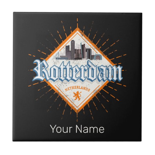 Rotterdam City Netherlands Skyline Vintag Fliese (Vorderseite)