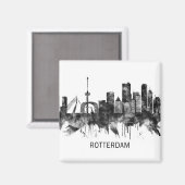 Rotterdam Niederlande Skyline BW Magnet (Vorderseite/Rückseite)