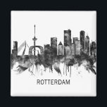 Rotterdam Niederlande Skyline BW Magnet<br><div class="desc">Schwarz-Weiß-Skyline von Rotterdam,  einer wichtigen Hafenstadt in der niederländischen Provinz Südholland</div>