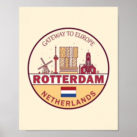 Rotterdam Niederlande Skyline Emblem Poster (Vorne)
