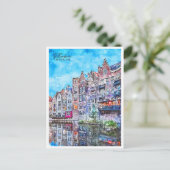 Rotterdam Niederlande Vintage Reise Wasserfarbe Postkarte (Stehend Vorderseite)