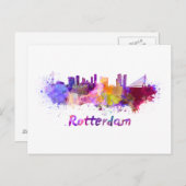 Rotterdam skyline im Watercolor Postkarte (Vorne/Hinten)