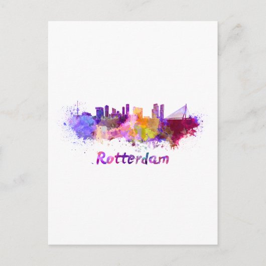 Rotterdamer Skyline in Aquarellfarben Postkarte (Vorderseite)