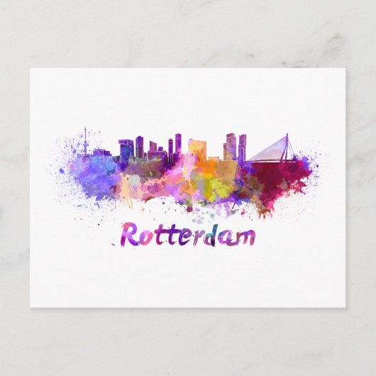 Rotterdamer Skyline in Aquarellfarben Postkarte (Vorderseite)