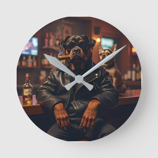 Rottie Bar Runde Wanduhr (Vorderseite)