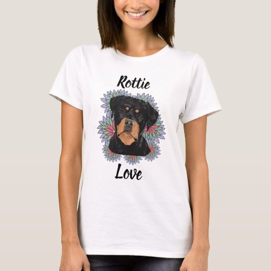 Rottie Love T-Shirt – Whimsical Rottweiler Art (Vorderseite)