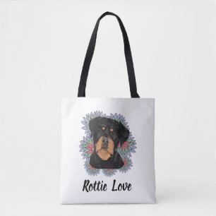Rottie Love-Tasche – Whimsical Rottweiler Kunst Tasche
