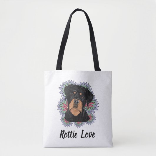 Rottie Love tote– Whimsical Rottweiler Art Tasche (Vorderseite)