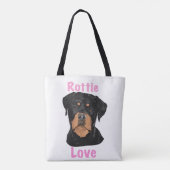 Rottie Love tote– Whimsical Rottweiler Art Tasche (Rückseite)