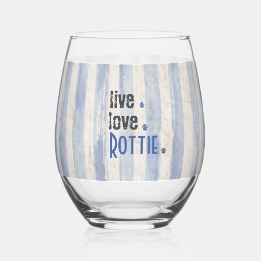 Rottie Mama Live Liebe Pawprint Weinglas Ohne Stiel (Vorderseite)