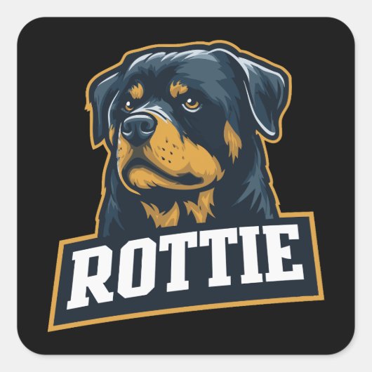 Rottie – Starkes Rottweiler Portrait Quadratischer Aufkleber (Vorderseite)