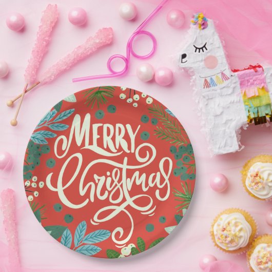 Röttliche Weihnachten Pappteller (Party)