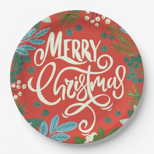 Röttliche Weihnachten Pappteller (Vorderseite)