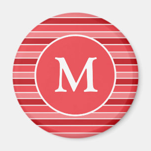 Rottöne und weiß gestreifte monogrammierte magnet
