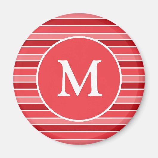 Rottöne und weiß gestreifte monogrammierte magnet (Vorne)