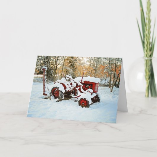 Rottraktor in Schneekarte Feiertagskarte (Vorderseite)