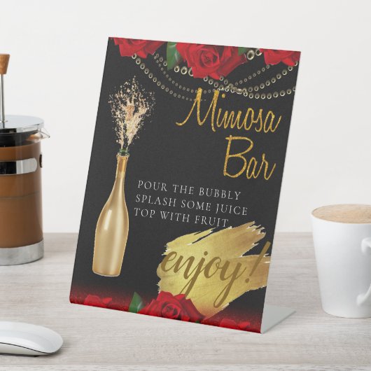 Rottürkische Rose Bridal Brunch Mimosa Bar Pedesta Sockelschild (In SItu)