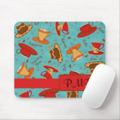 Rottürkisfarbene Kaffeekuppel-Muster Monogramm Mousepad (Mit Mouse)