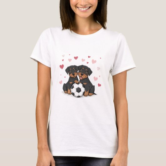 Rottwailers with soccer ball for Valentine's Day T-Shirt (Vorderseite)