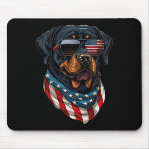 Rottweiler 4. Juli American Flag Gles Bleibe Coo Mousepad