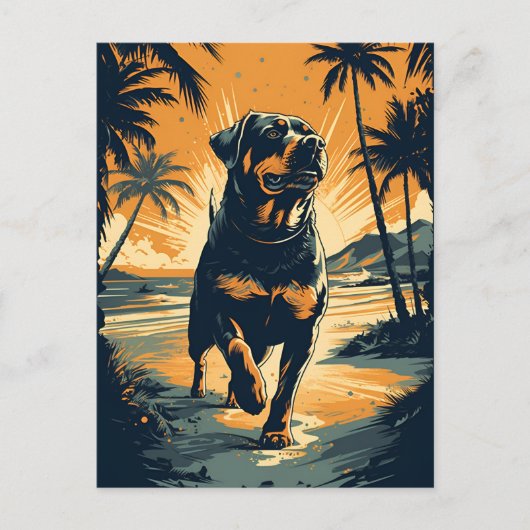 Rottweiler am Strand Postkarte (Vorderseite)
