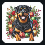 Rottweiler Amid Christmas Ornaments Quadratischer Aufkleber<br><div class="desc">Ein fröhlicher Rottweiler sitzt glücklich inmitten einer lebhaften Anordnung von Weihnachtsschmuck und saisonalem Grün. Der fröhliche Ausdruck des Hundes trägt zur festlichen Atmosphäre bei und macht ihn zu einer perfekten Repräsentation von Urlaubsgeist und Freundschaft.</div>