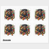 Rottweiler Amid Christmas Ornaments Quadratischer Aufkleber (Blatt)
