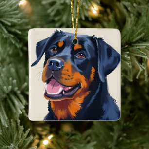 Rottweiler   Aquarell-Haustiermalerei Hund Keramikornament