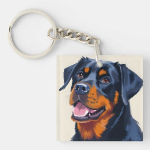 Rottweiler   Aquarell-Haustiermalerei Hund Schlüsselanhänger