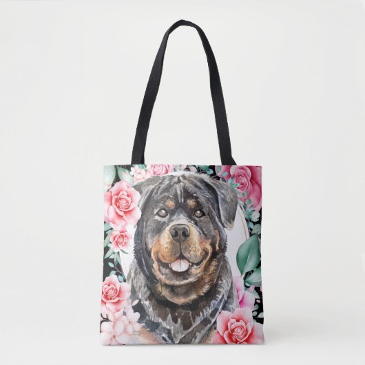 Rottweiler Aquarellhund Rose Tasche (Vorderseite)