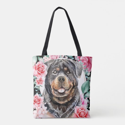 Rottweiler Aquarellhund Rose Tasche (Rückseite)