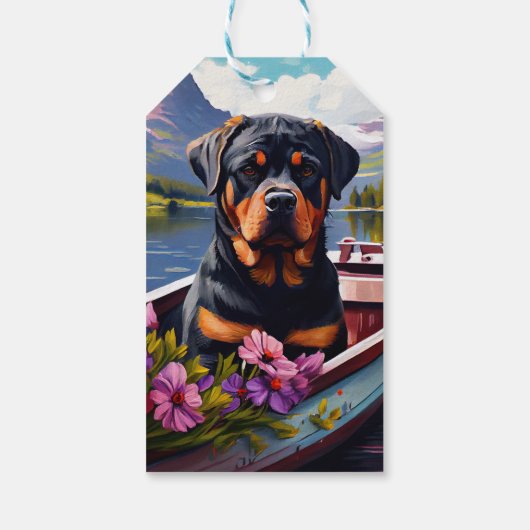 Rottweiler auf dem Paddle: Ein Landschaftliches Ab Geschenkanhänger (Rückseite)