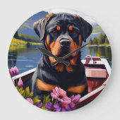 Rottweiler auf dem Paddle: Ein Landschaftliches Ab Große Wanduhr (Vorderseite)