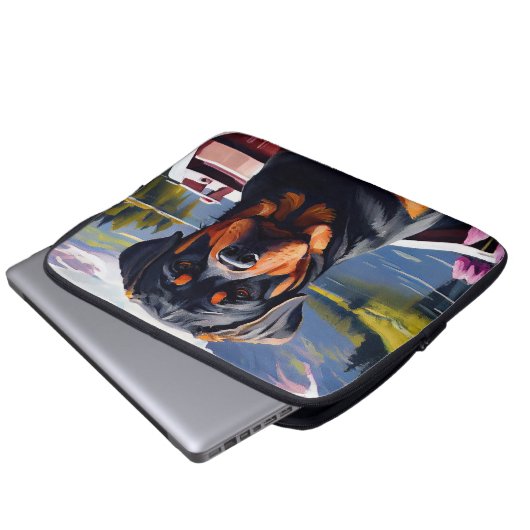 Rottweiler auf dem Paddle: Ein Landschaftliches Ab Laptopschutzhülle (Vorne Knopf)