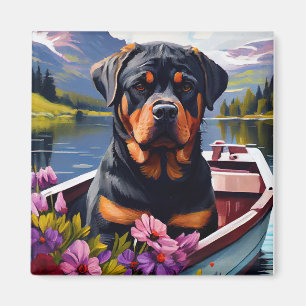 Rottweiler auf dem Paddle: Ein Landschaftliches Ab Magnet