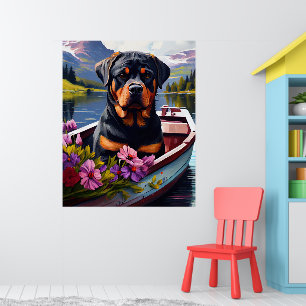 Rottweiler auf dem Paddle: Ein Landschaftliches Ab Poster