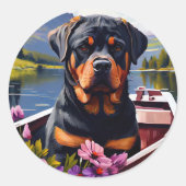 Rottweiler auf dem Paddle: Ein Landschaftliches Ab Runder Aufkleber (Vorderseite)