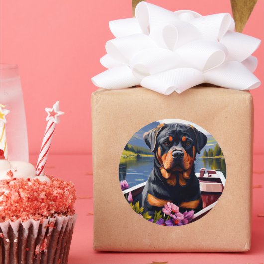 Rottweiler auf dem Paddle: Ein Landschaftliches Ab Runder Aufkleber (Party)