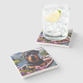 Rottweiler auf dem Paddle: Ein Landschaftliches Ab Steinuntersetzer (Seitenansicht)