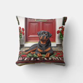 Rottweiler auf einer willkommenen Türmatte Kissen