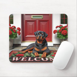 Rottweiler auf einer willkommenen Türmatte Mousepad