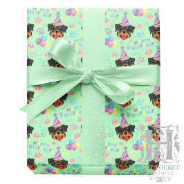 Rottweiler Birthday Gift Wrapping Paper in Green Geschenkpapier