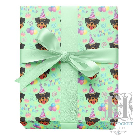 Rottweiler Birthday Gift Wrapping Paper in Green Geschenkpapier
