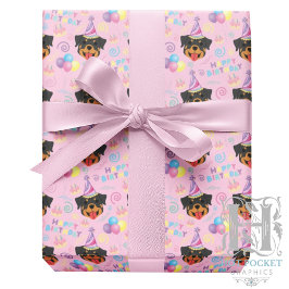 Rottweiler Birthday Gift Wrapping Paper in Pink Geschenkpapier