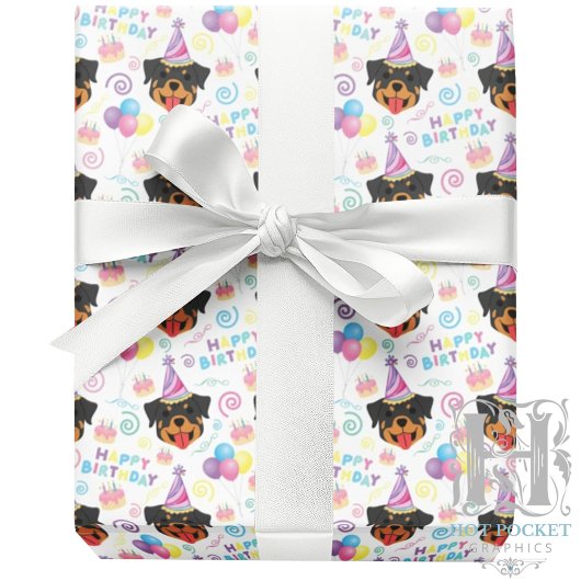 Rottweiler Birthday Gift Wrapping Paper in White Geschenkpapier