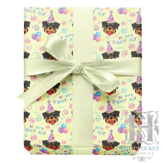 Rottweiler Birthday Gift Wrapping Paper in Yellow Geschenkpapier